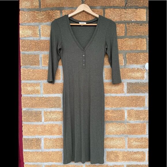 L'AGENCE Aurora Heathered Olive Henley Dress - Picture 4 of 11